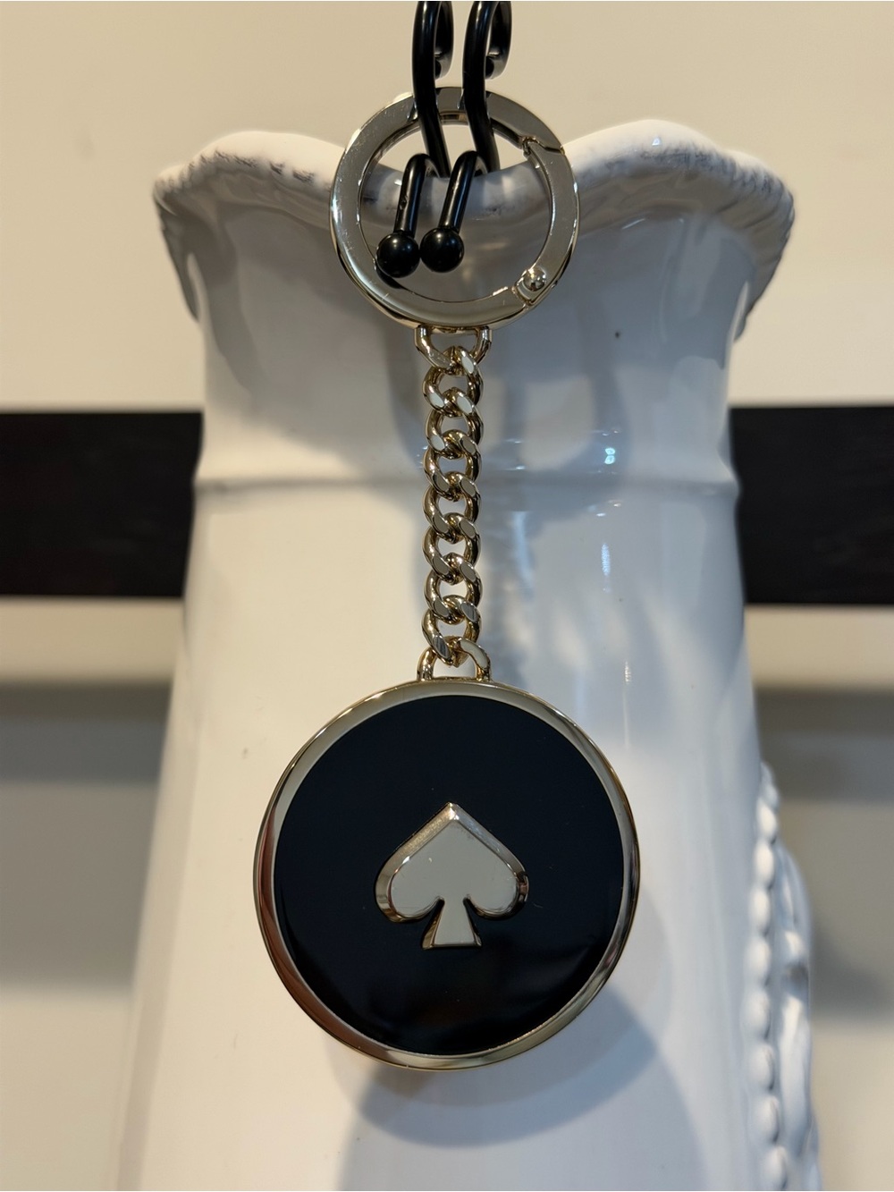 Kate Spade Black Enamel Spade Round Keychain